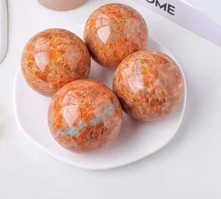 Wholesale Natural Stone Orange Sunstone Crystal Sphere Sun Stone Crystal Ball for Home Decoration