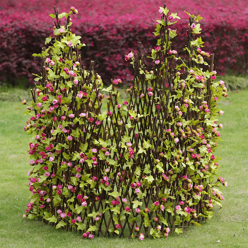 LFL Easily Assembled Rot Proof Durable Eco-friendly Garden Simulated Wooden Telescopic Fence with Leaves