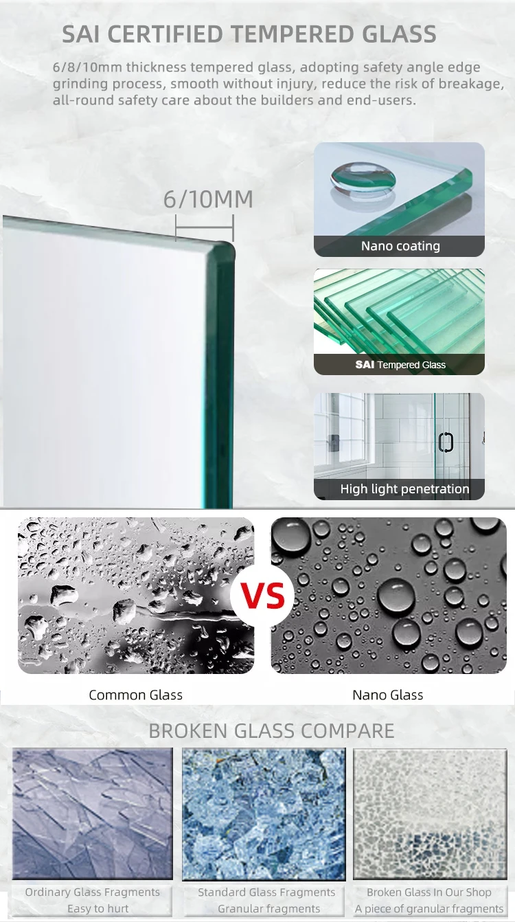 Modern Frameless Tempered Glass Shower Door 8mm One Fixed One Sliding Shower Door For Bathroom