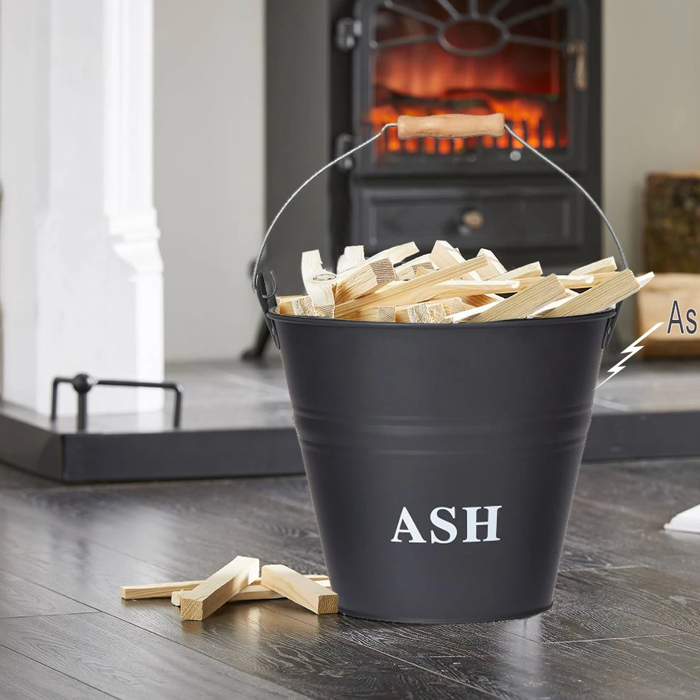 living room wood storage bucket 10L galvanized iron coal bucket charcoal pail with wooden handle fireplace metal bucket