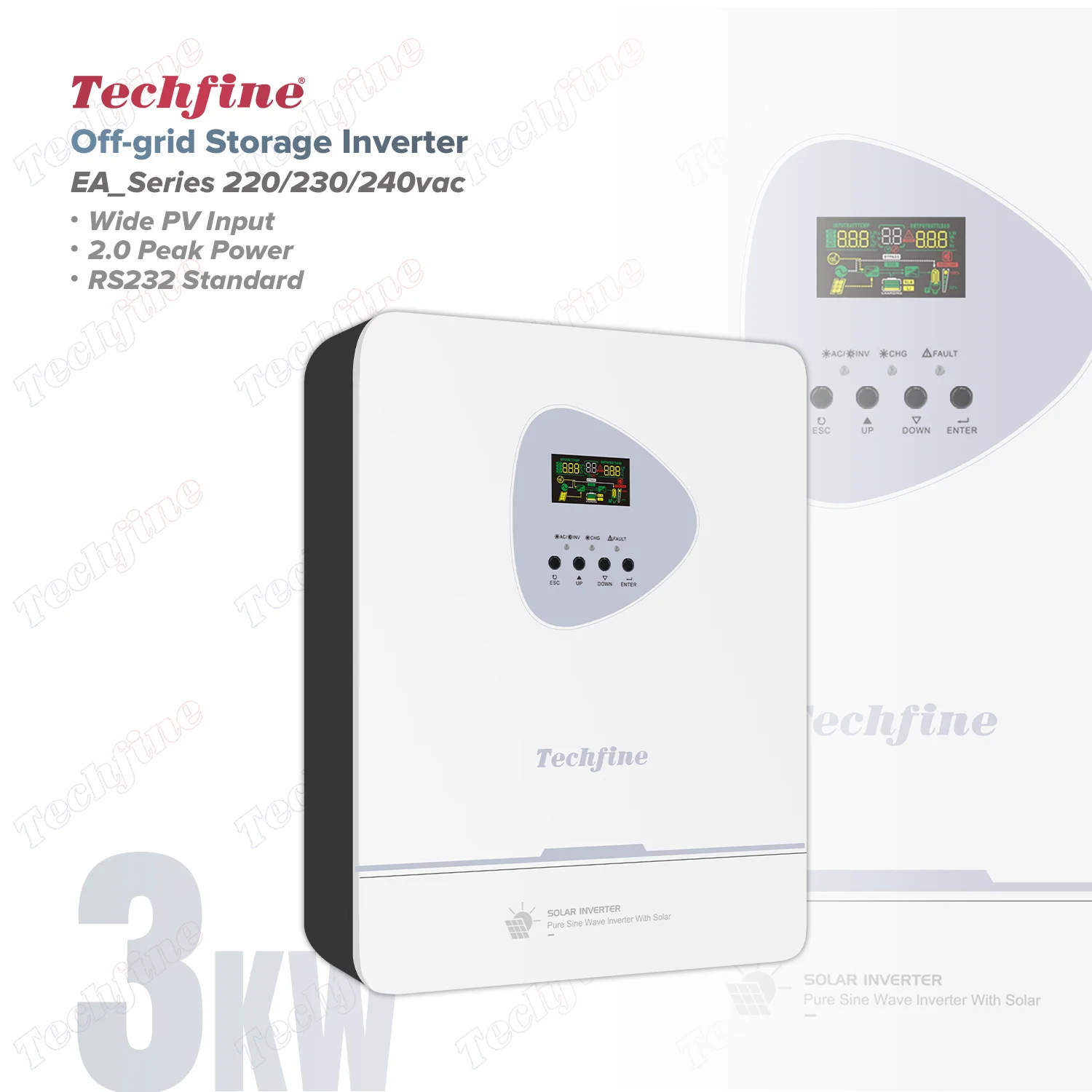 2.0 peak power 3kw 3000w off-grid solar storage inverter 220vac 230vac 240vac high frequency with rs232
