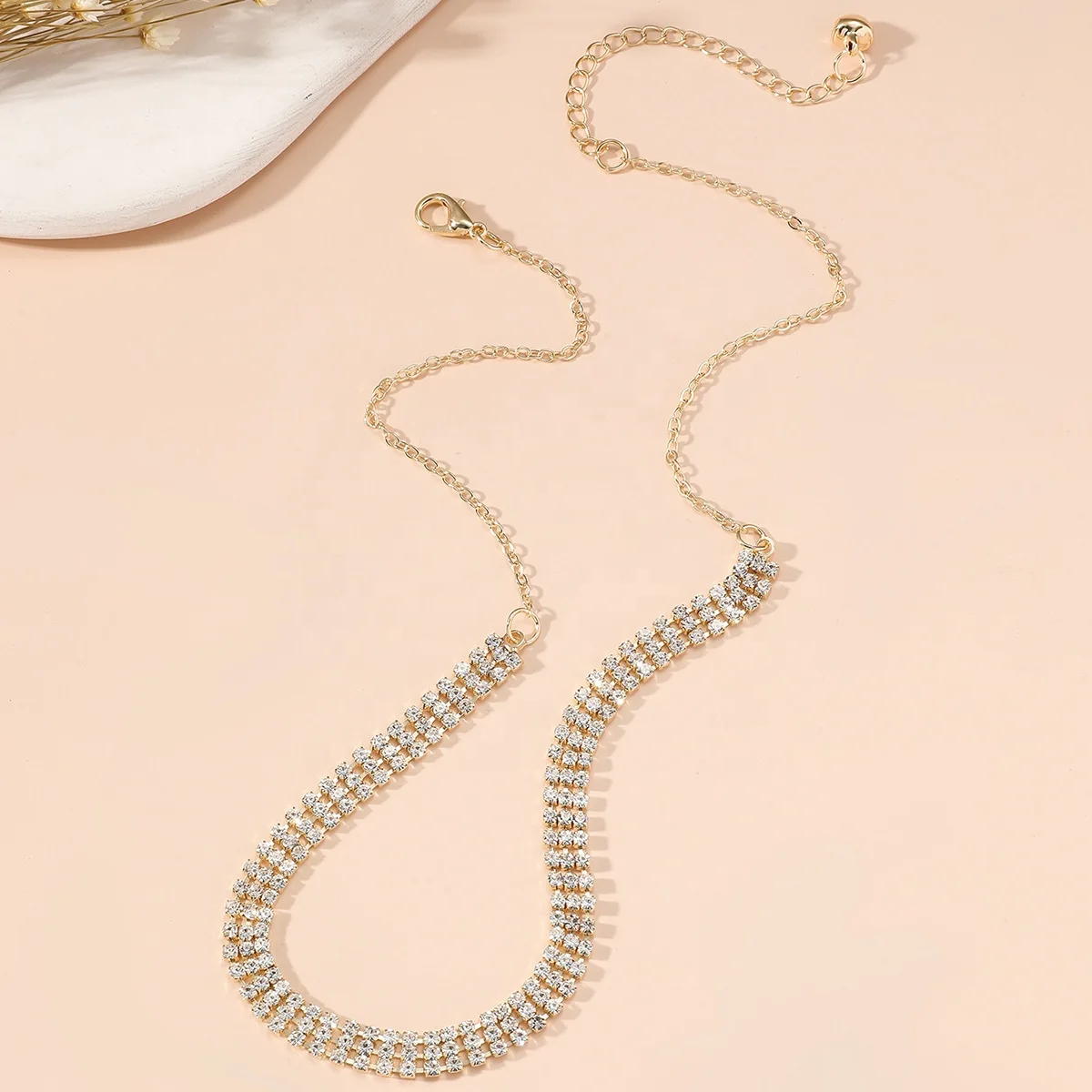 splicing multi-layer diamond inlaid necklace trendy and personalized collarbone chain design neck decoration for women