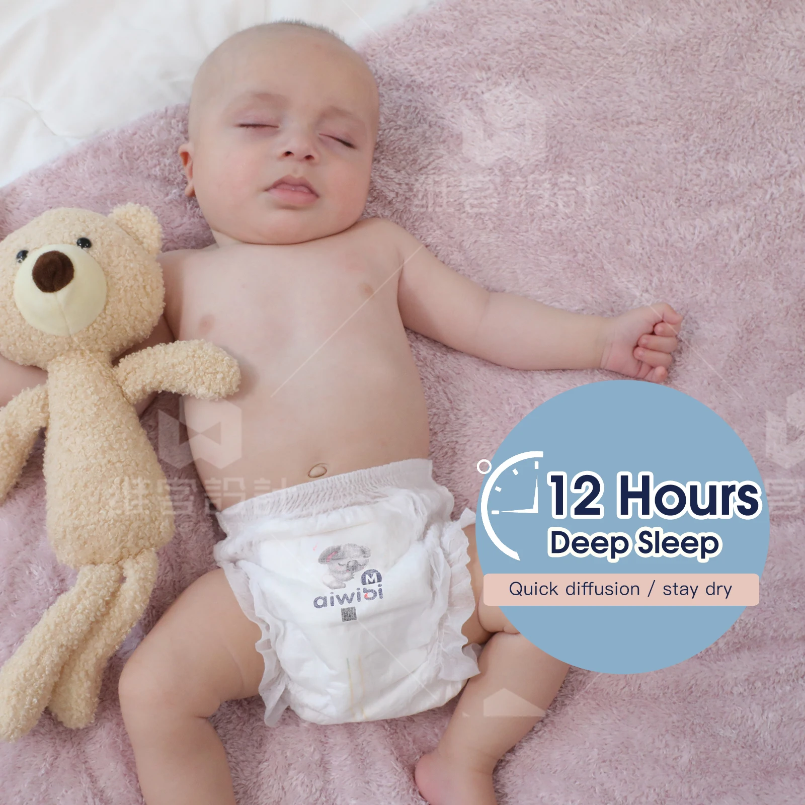 AIWIBI Hot Sale  New Born Baby Pants Diapers Custom Disposable Non Woven Fabric Printed Cotton kids diapers disposable baby