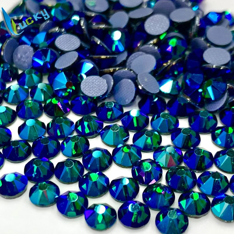 Lucky whole sale price  star cut hot fix rhinestone hot sale Emerald ab for dress