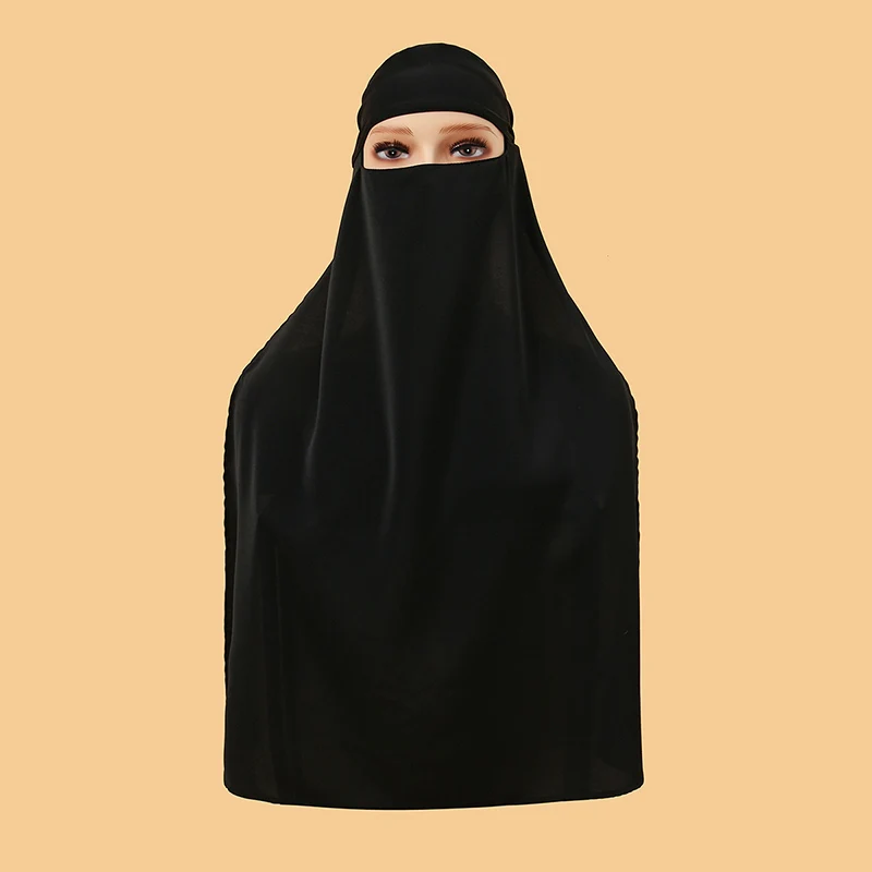 2023 Hot Selling Solid Color Face Coverings Muslim Woman Prayer Niqab Polyester Khimar Niqab