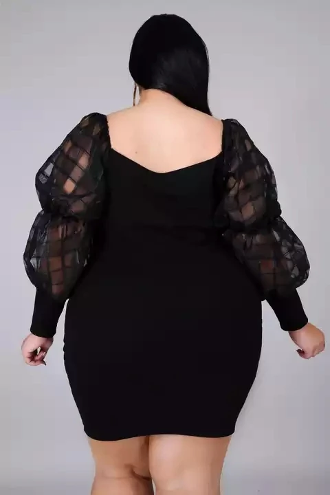 Autumn winter popular dress for fat woman mesh long sleeve women plus size oversized dress fashion girls party career dresses