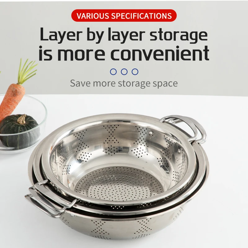 Wholesale Colander Strainer Kitchen Mesh Colander Good Quality Stainless Steel Sieve For Draining and Washing