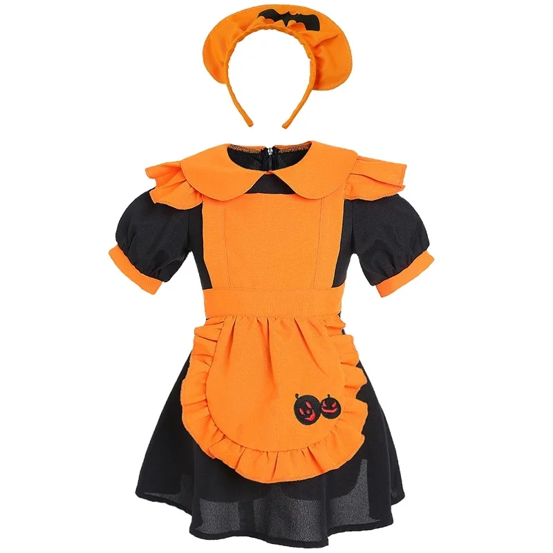 kids Halloween costume pumpkin orange bat maid cosplay costume