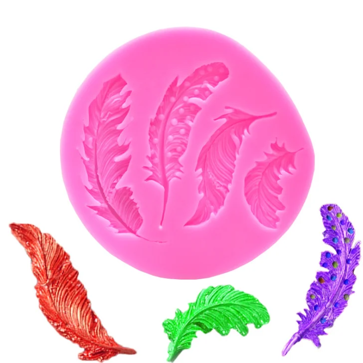 3D  Feather Liquid Silicone Fondant Molds For Cupcake Toppers Chocolate Candy Cake Cookie Baking Decoration
