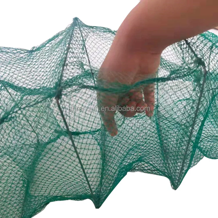 PE Knotless Multifilament Mesh Foldable Long Train Fishing Net Fish Crab Shrimp Trap Cage