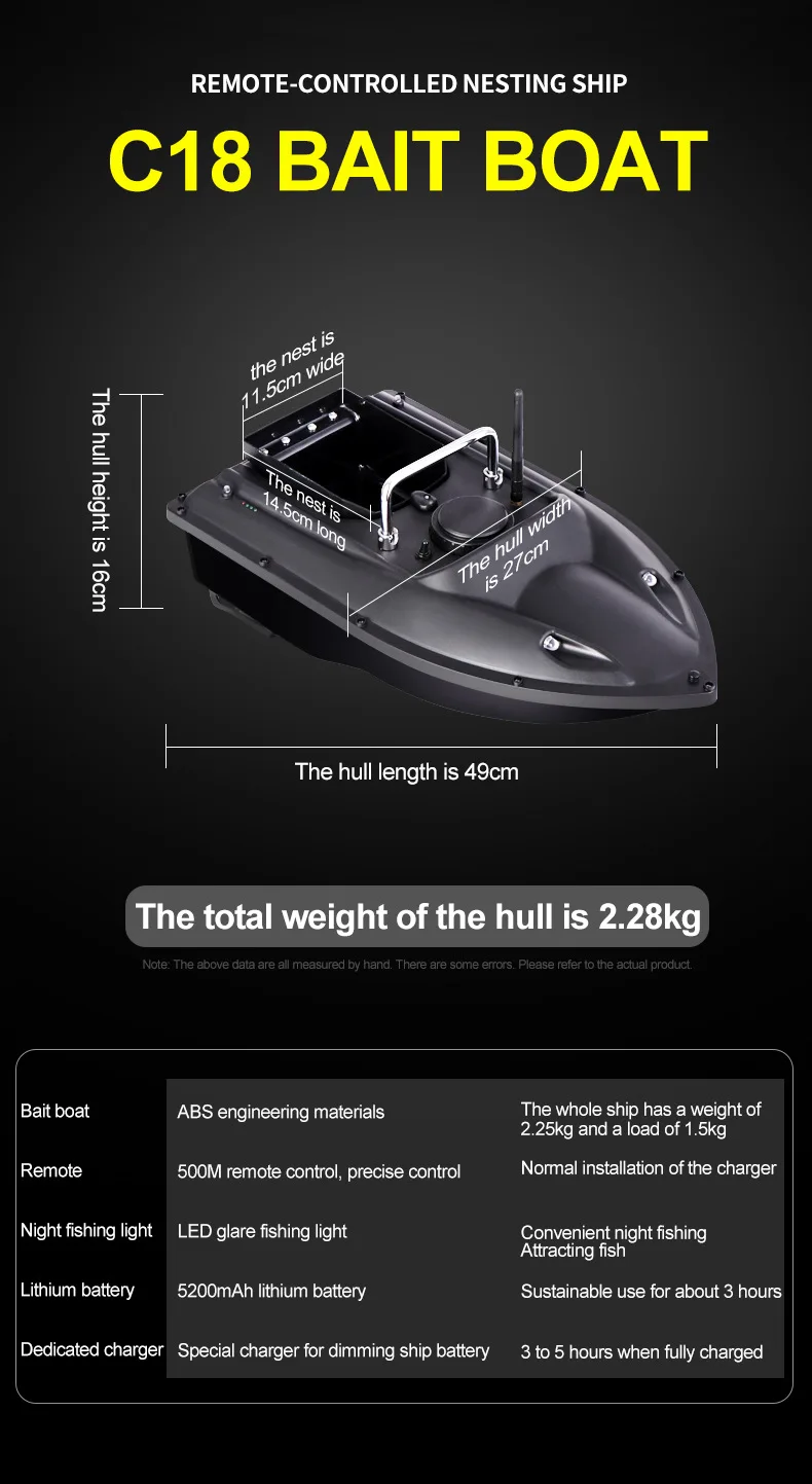 NEWRGY Fishing Boat Load 1.5kg 5200mAh Battery Life Time 3 Hours Remote Control Distance 500m Wave 3-4 Remote Control Boat