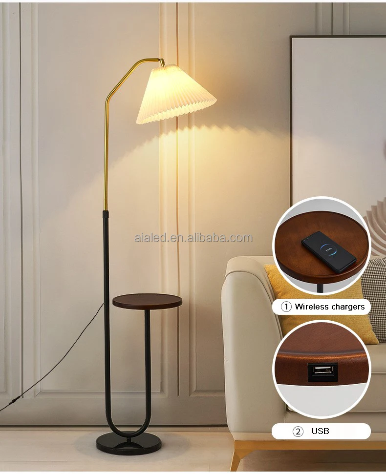 Floor light sofa living room bedroom bedside creative floor light Nordic vertical standing lamp with shelf coffee table
