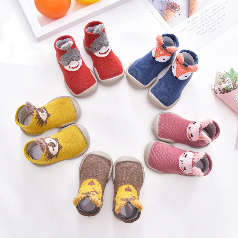 toddler baby knitted leopard floor socks shoes with rubber soles infant anti-slip indoor socks newborn spring summer autumn