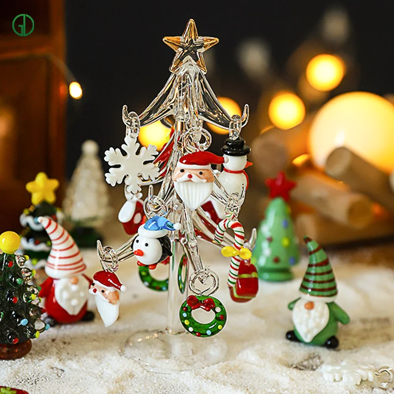 Modern Glass Knick-Knacks Room Decor  Christmas tree Santa Claus decorations Figurine Model Craft Sculpture For Living Room