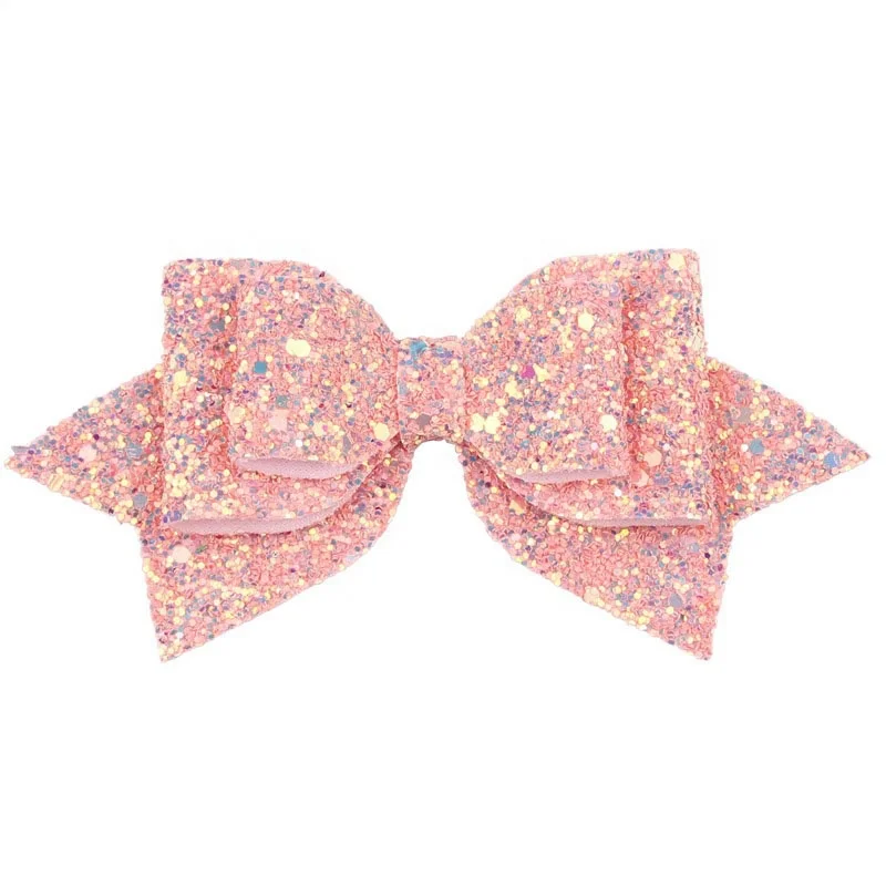
5Inch Hair Barrette Girls Big Leather Multi Color Glitter Sequined Hair Bow With Clip 