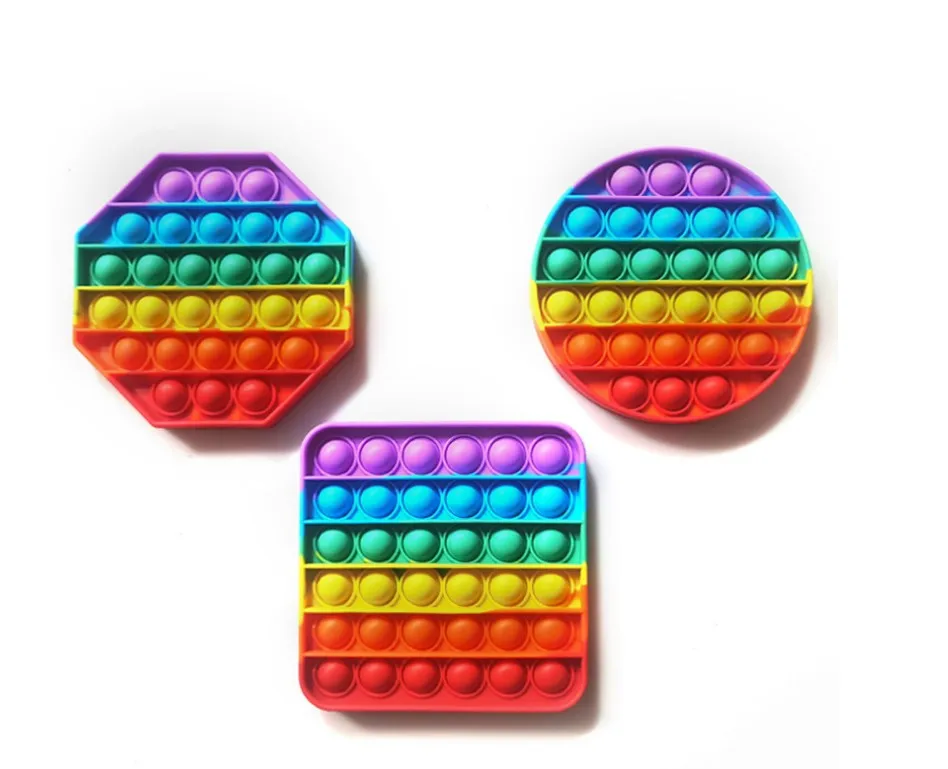 rainbow circle square popular popping popper simple sensory silicone stress reliever squeeze new push bubble fidget sensory toy