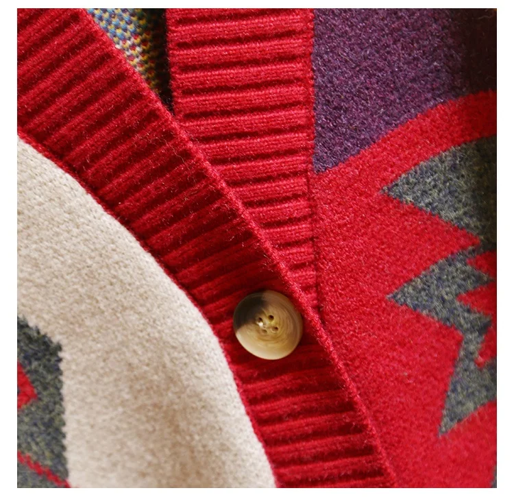 Custom V neck fashion wool cashmere floral female women long cable knitted ladies cardigan aztec sweater