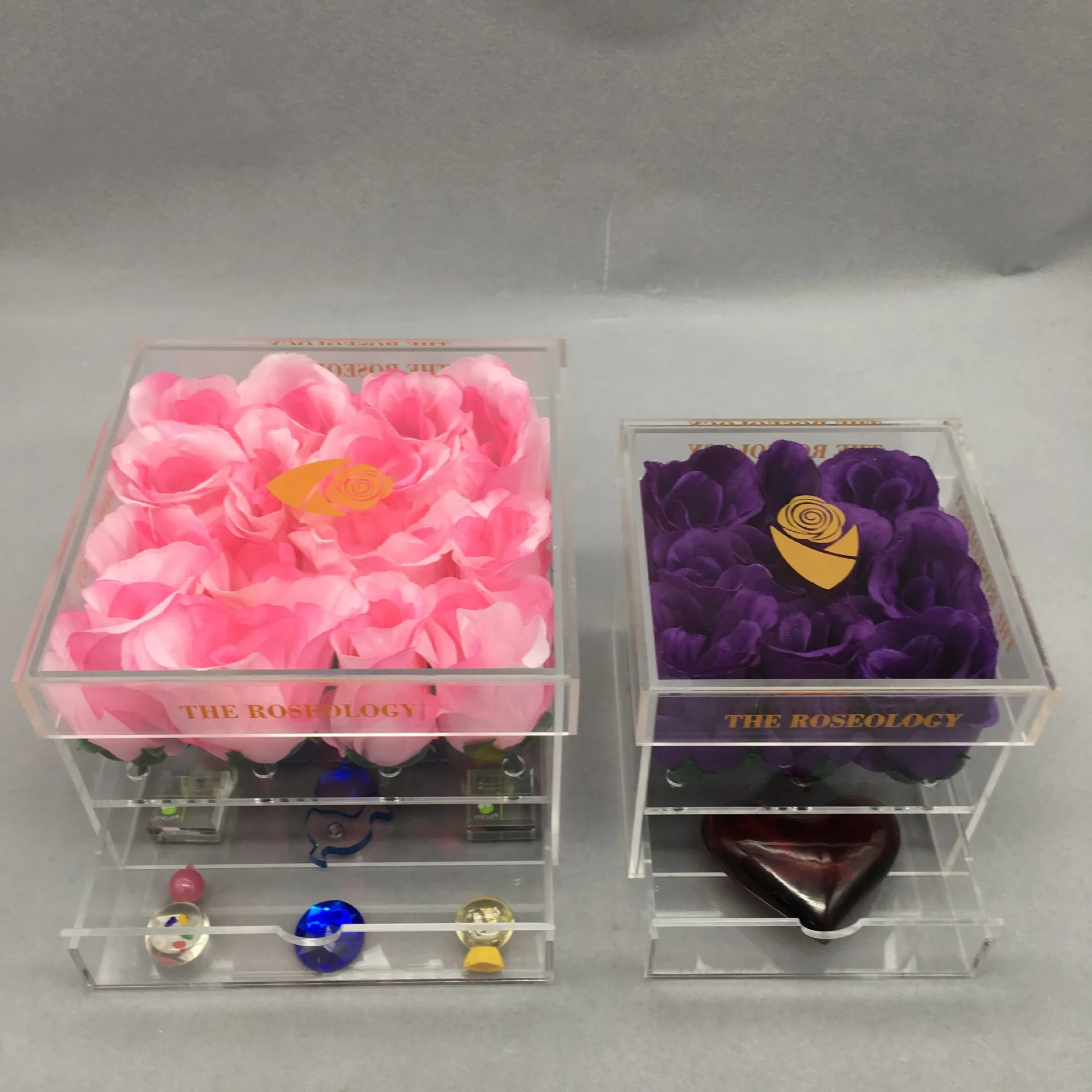 Transparent Flower Box Drawer Box Plexiglass Square Acrylic Flower Storage Box With Lid