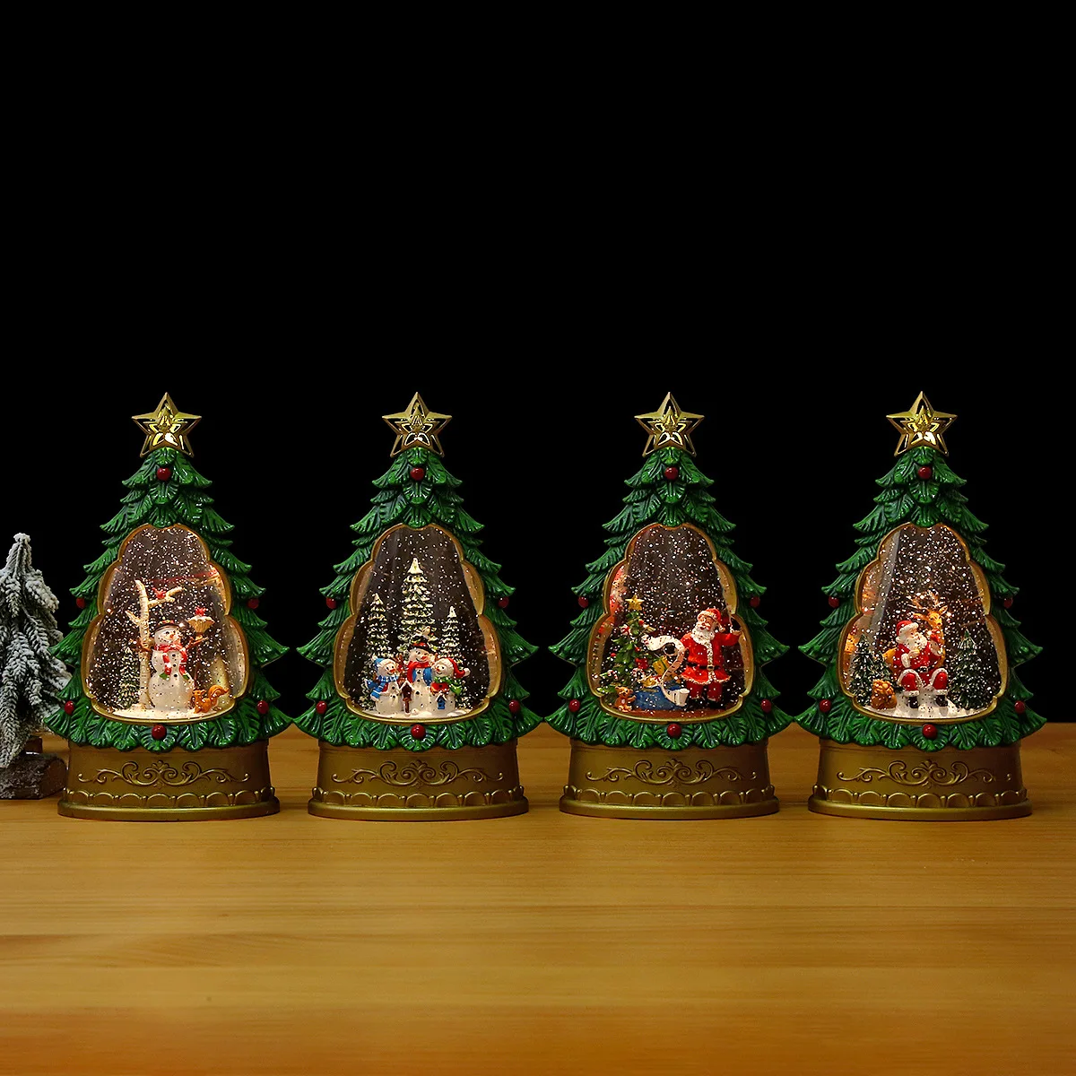 Hot Sale Christmas Tree Shape Crystal Snow Globe,Christmas Santa&Snowmen Music&Timer Snow Globe with Swirling Glitter,Xmas Gifts