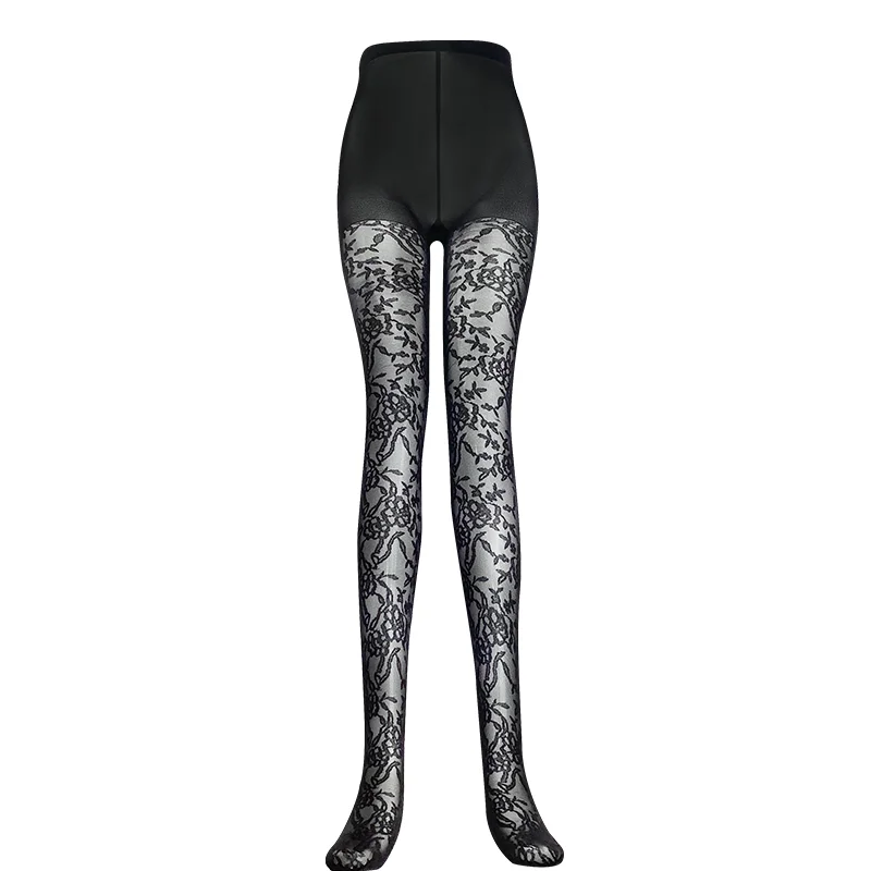 Stockings Flower Patterned Black Tight Women Pantyhose High Elasticity Control Top