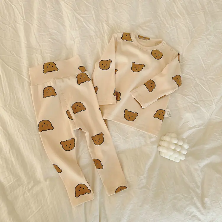 Organic Bamboo Toddler Pajamas Children Pajamas 2PCS Set Sustainable Cartoon Bear Printing Long Sleeve Baby Boy Girl Sleepwear