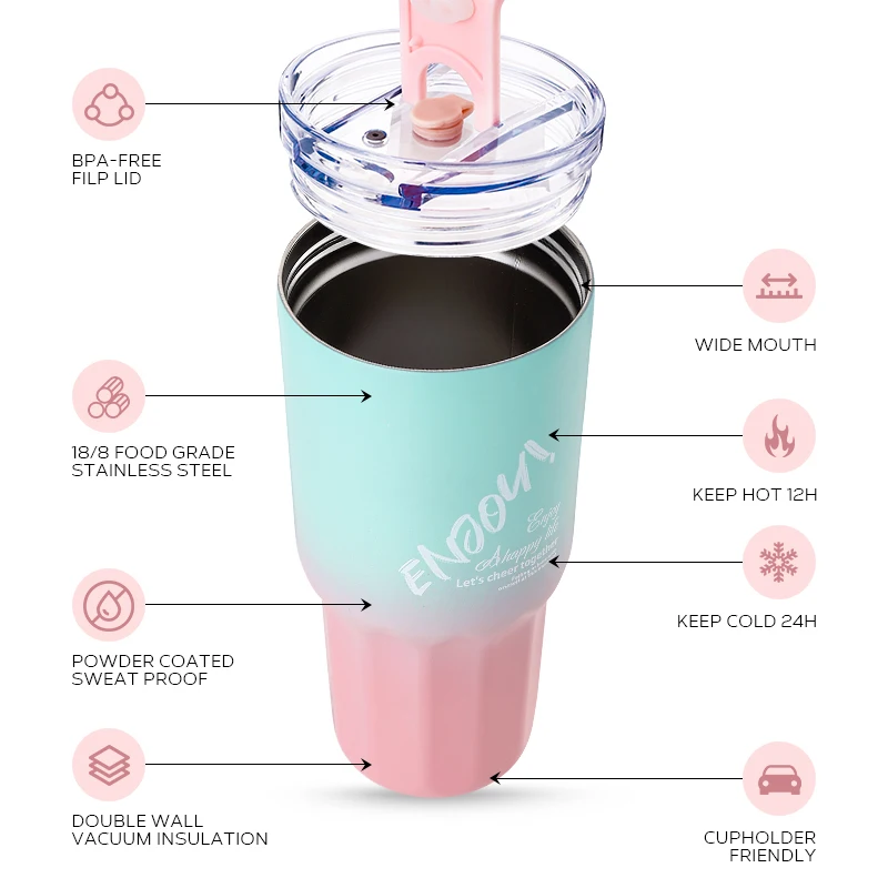 Stainless Steel Skinny Tumbler 32oz Double wall Vacuum Insulated Tumbler Cups With Lid Travel Auto Mugs Water Bottle for Home