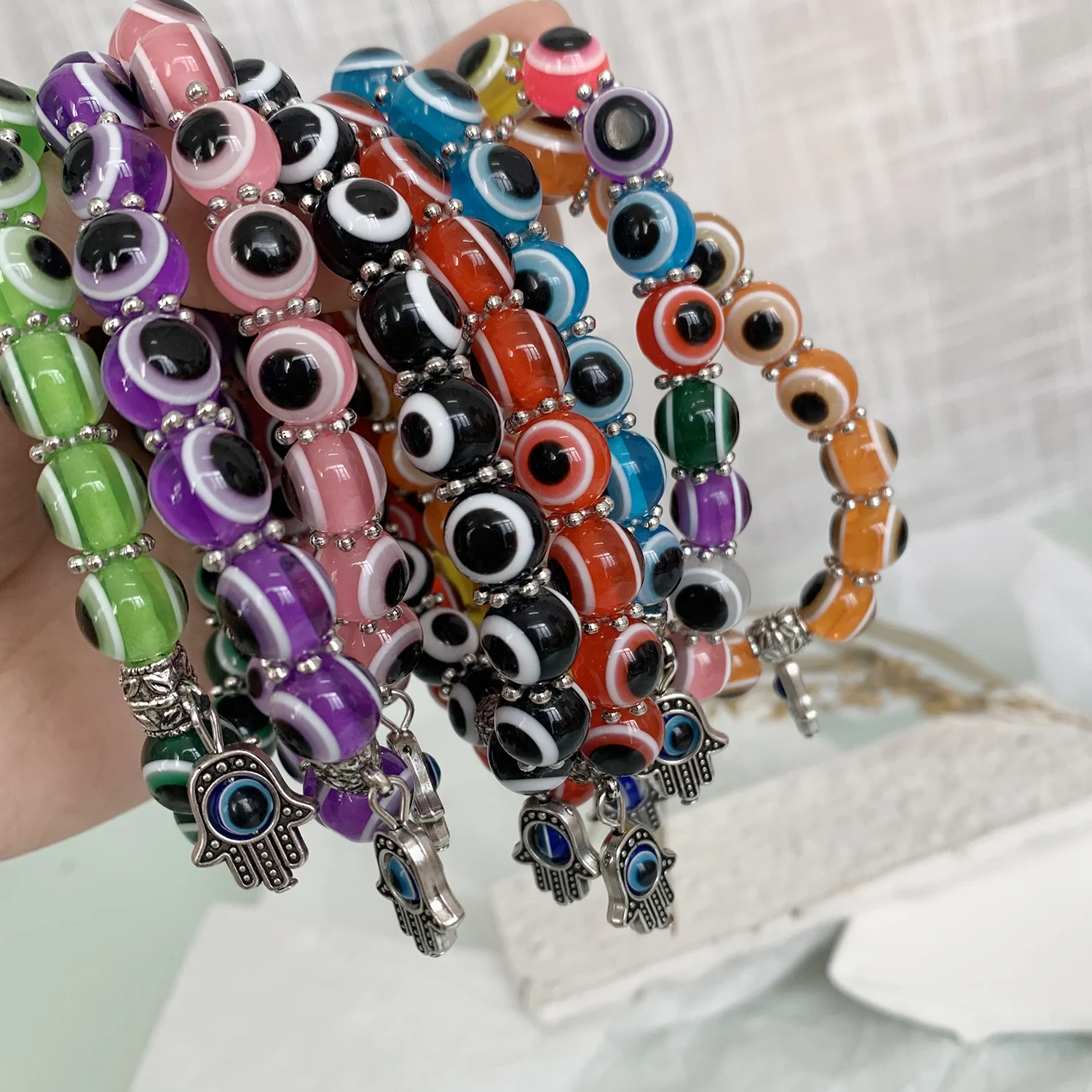 Rinhoo Wholesale Handmade Lucky Evil Bracelet Colored Beaded For Women Men Lovers Pink Japan Korea Accessories Eye Jewelry Gifts