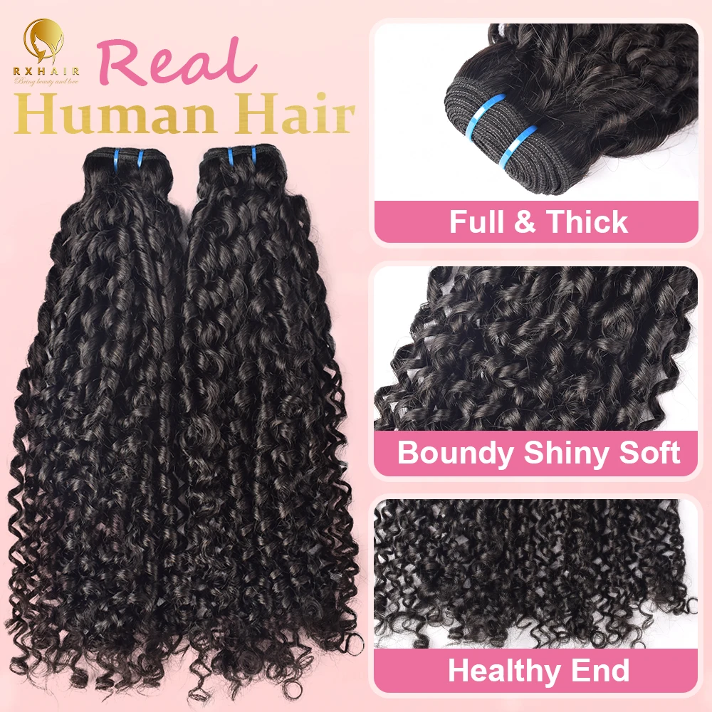 RXHAIR Wholesale  Natural Black Raw Virgin Human Peruvian Bouncy Curly Hair Weave Bundles Human Hair