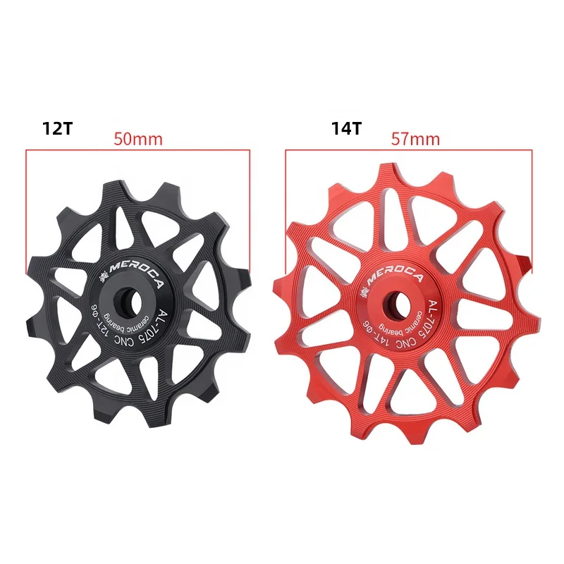 MEROCA Factory wholesale MEROCA Bicycle Rear Derailleur Guide Wheel 12/14T Aluminum Alloy MTB Ceramic Bearing Jockey Wheel