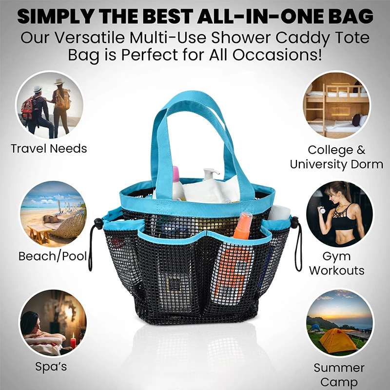 Hanging Portable Toiletry Bag College Dorm Essentials Quick Dry Bath Organizer Mesh Shower Caddy Tote Bag