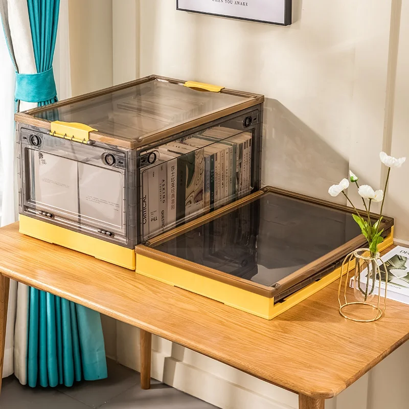 Drop Shipping Stackable Foldable Toy Container Box Plastic Transparent Household Organizer Foldable Clothes Storage Box With Lid