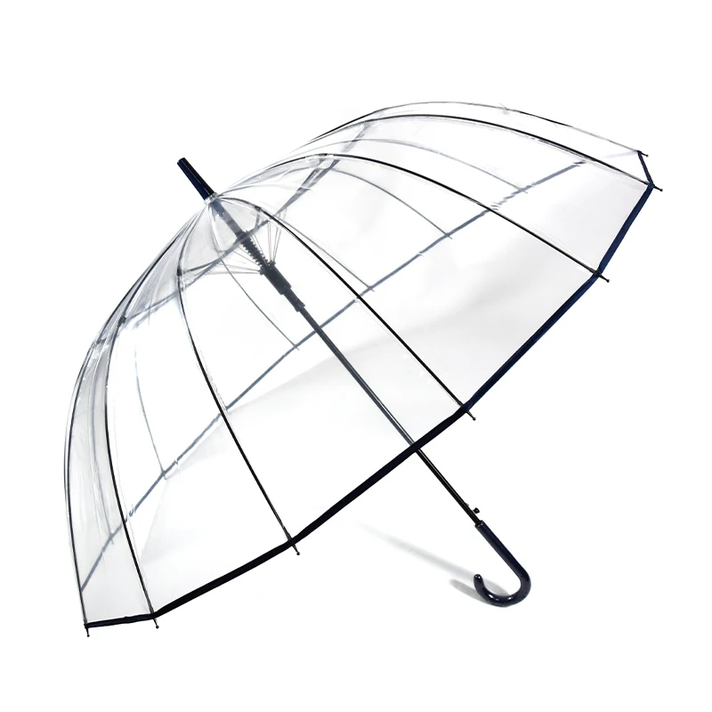25Inch*16K Big Size Transparent Clear POE Rain Umbrella with Navy Border with custom logo
