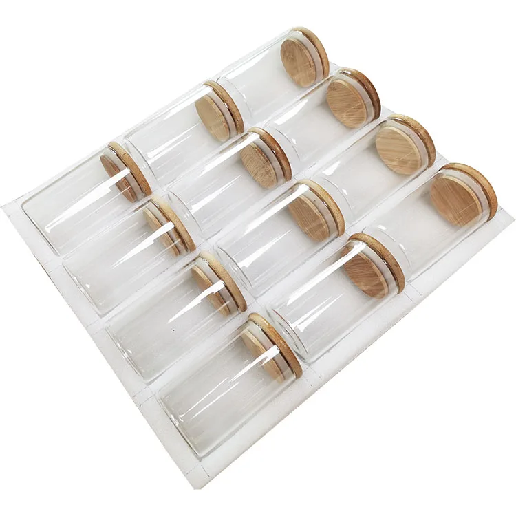 Набор стеклянных банок для хранения пищи из боросиликатного стекла с бамбуковой деревянной крышкой, 12 шт.