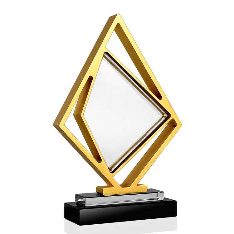 Shining creative metal rhombus crystal trophy team crystal metal trophy for best contribution awards