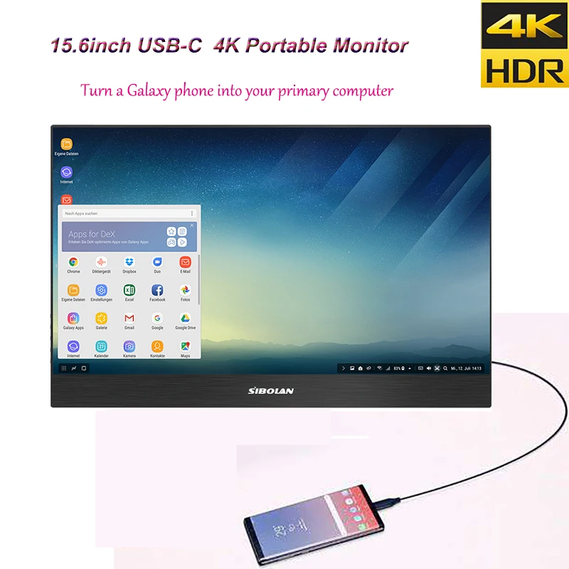 Sibolan best 4k portable gaming monitor 15.6 inch USB Type C 3840 x 2160 HDR ips 5mm slim for computer pc switch ps4 pro