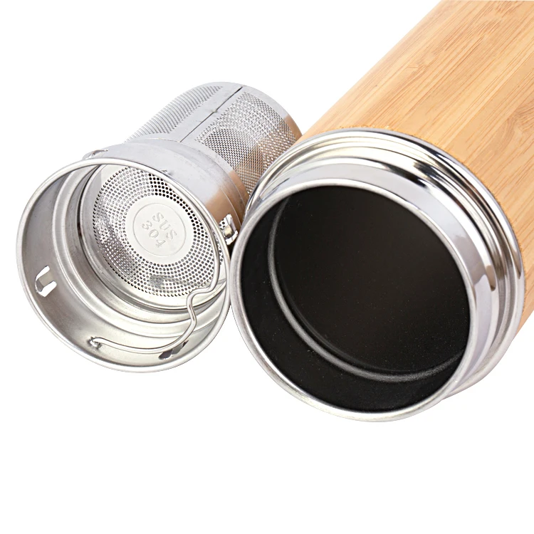 Eco-friendly 500ml Stainless Steel Infuser Bamboo Thermos Travel Coffee Cups Water Bottles