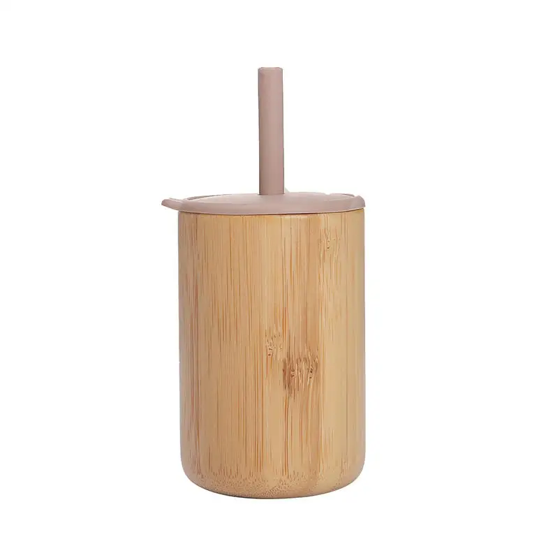 Hot Sale  Baby Learning Drinking  Straw Cups With Lid  Natural Bamboo Silicone  Water Cups For Children Kid