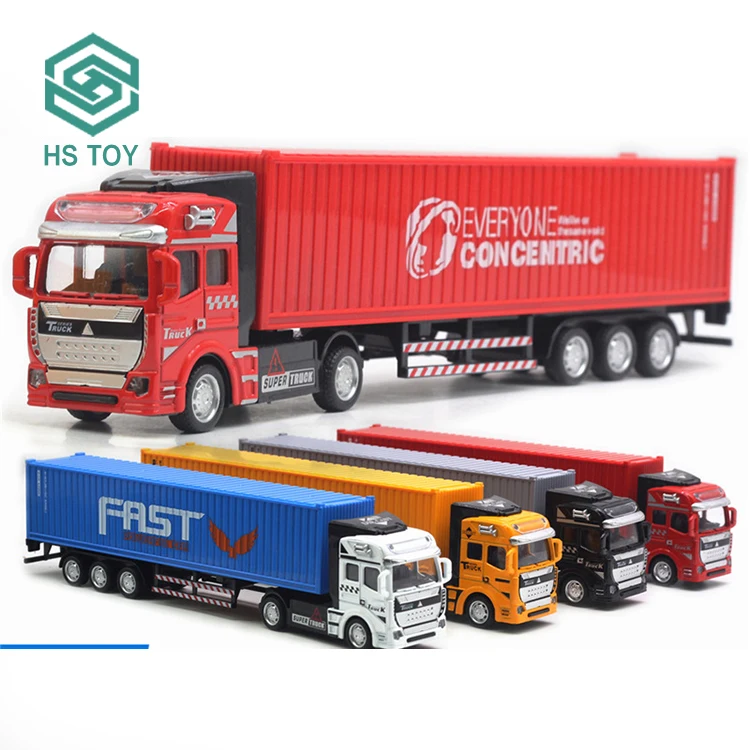 HS 1 50 Scale Popular Custom Logo Pull Back Container Metal Truck Car Model Diecast Trailer Car For Boys
