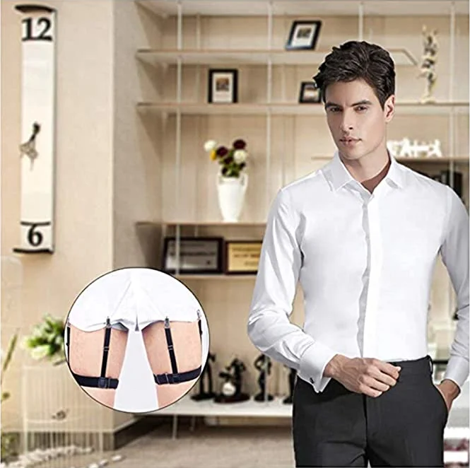 Mens Shirt Stays Adjustable Elastic Garter Shirts Holder with Non-slip Locking Clamps