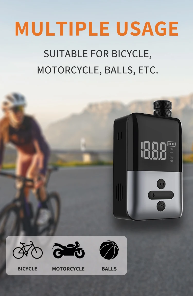 Wholesale Mini Portable Electric Bike Tyre Pump Rechargeable Smart Automatic Bicycle Tire Inflator Wireless Bicycle air Pump