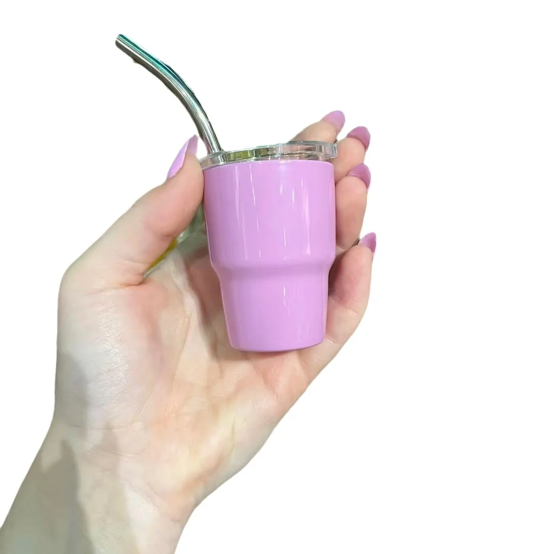 MAX APPAREL Metal Mini 2OZ Shot Glass Tumbler With Straw Lid