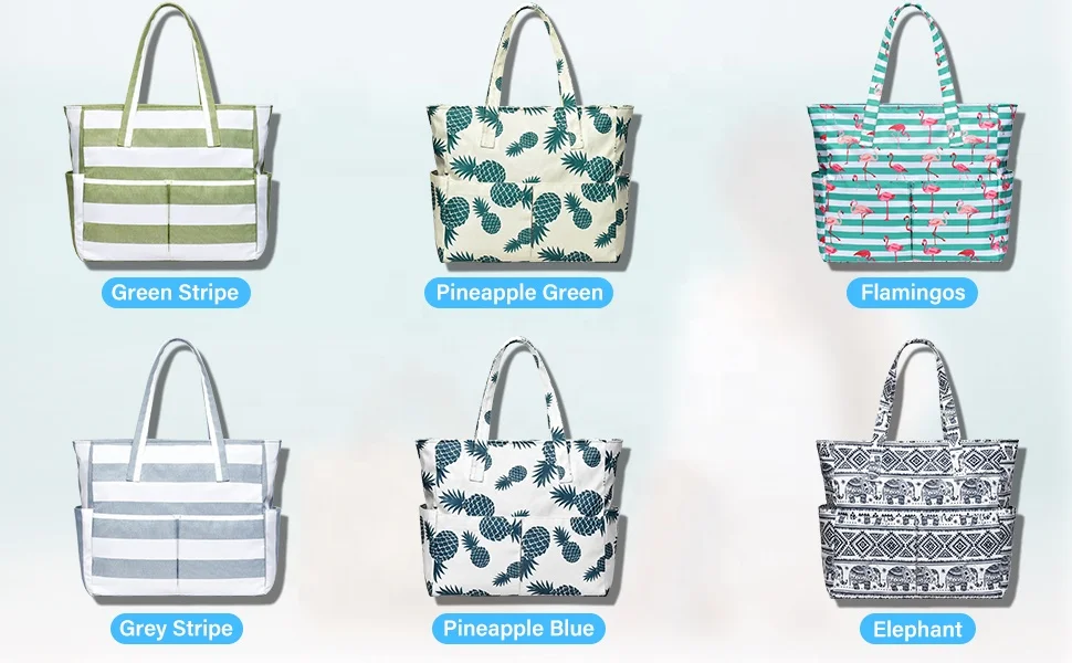 Custom  wholesale large rectangle pretty beach tote bag  canvas sac a main femm weekender  waterproof bale branded RTS beach bag