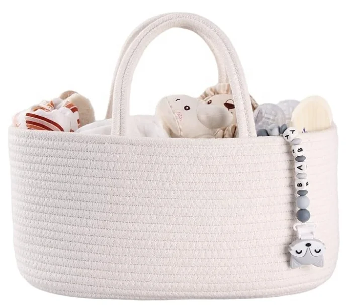 Cotton Rope Tote Bag for Changing Table Car Travel Nursery Storage Bin Basket Portable Holder