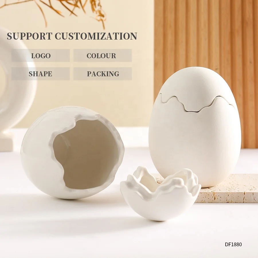 Nordic Porcelain Candles Container Luxury Custom Cute Unique Egg Shell Shaped Empty White Ceramic Candle Jars with Lids