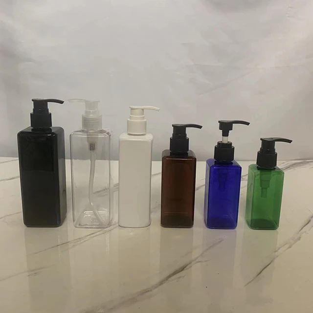 Hengjian 250ml 300ml White Green Black Square Liquid Soap plastic Cosmetic Pump Dispenser Bottle For Shampoo Lotion Conditioner