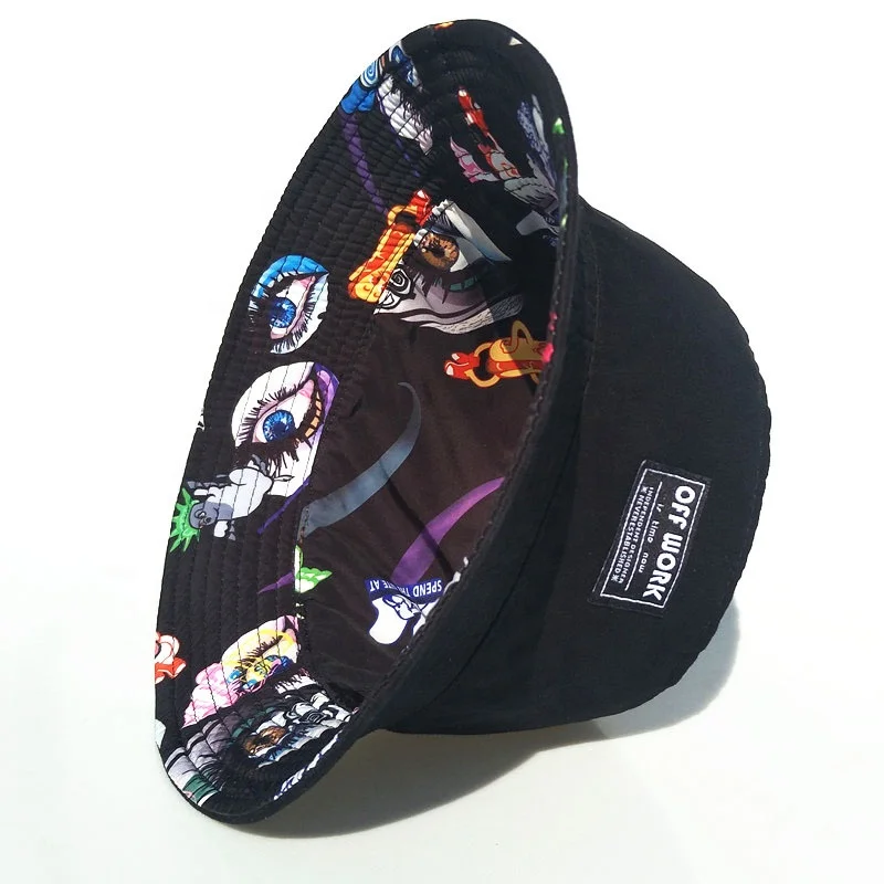 custom polyester material double sides sublimation digital printing pattern fishing hat reversible 100% cotton bucket hats