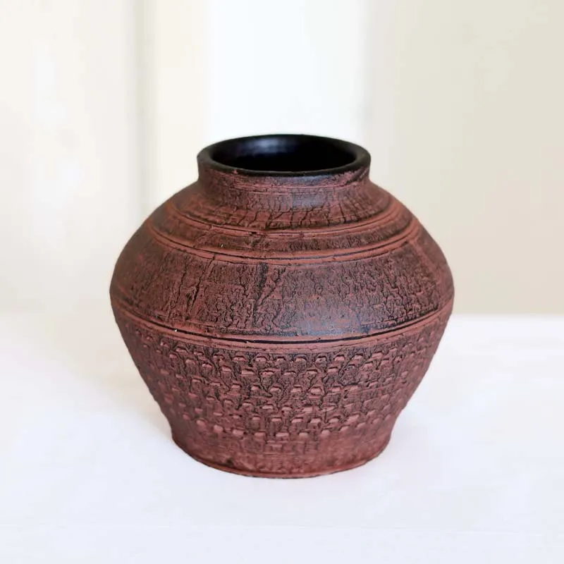 Cheap Oriental Farmhouse Coarse Pottery Pot Rustic Vintage Large Floor Flower Vase for Home Decor