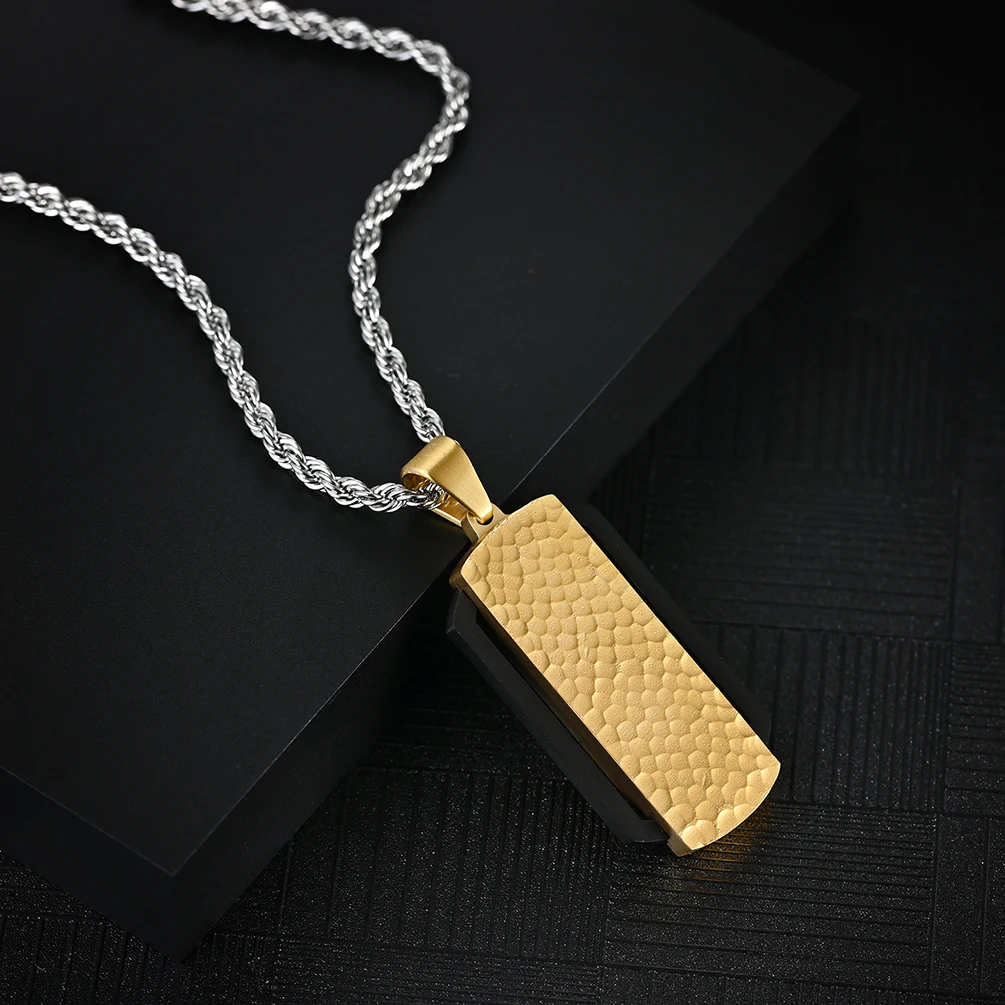 competitive Price Stainless Steel Hammer Pattern Dual Color Gold Electroplating Water Ripple Surface Necklace