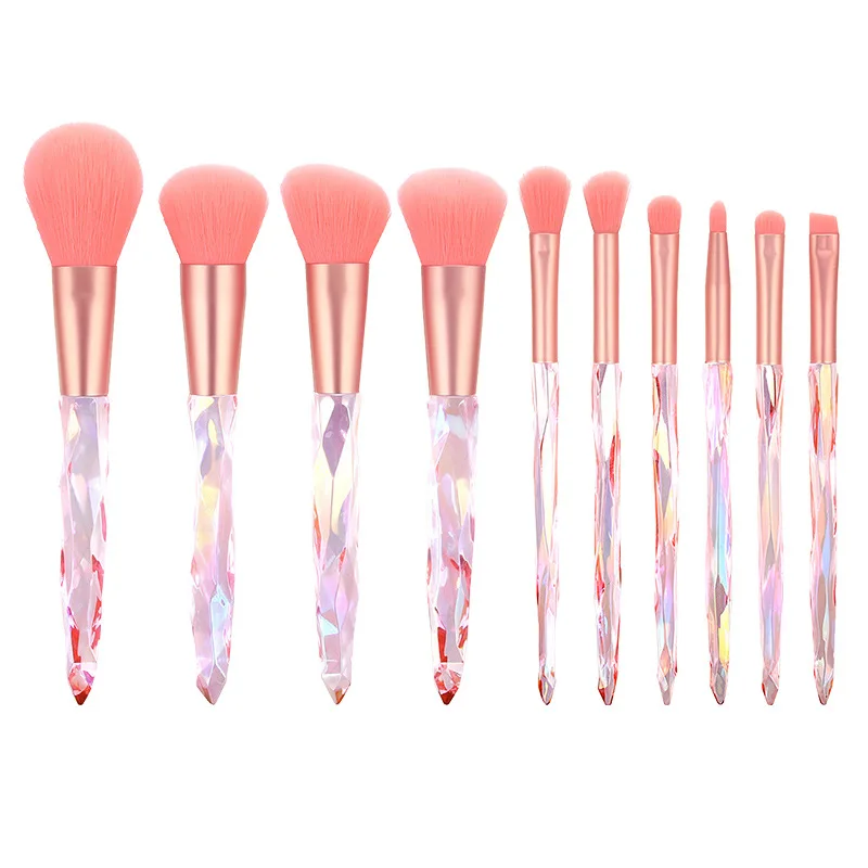 2022 Wholesale Custom Best Price Soft Vegan 10 pc Synthetic Pink Diamond Makeup Brush