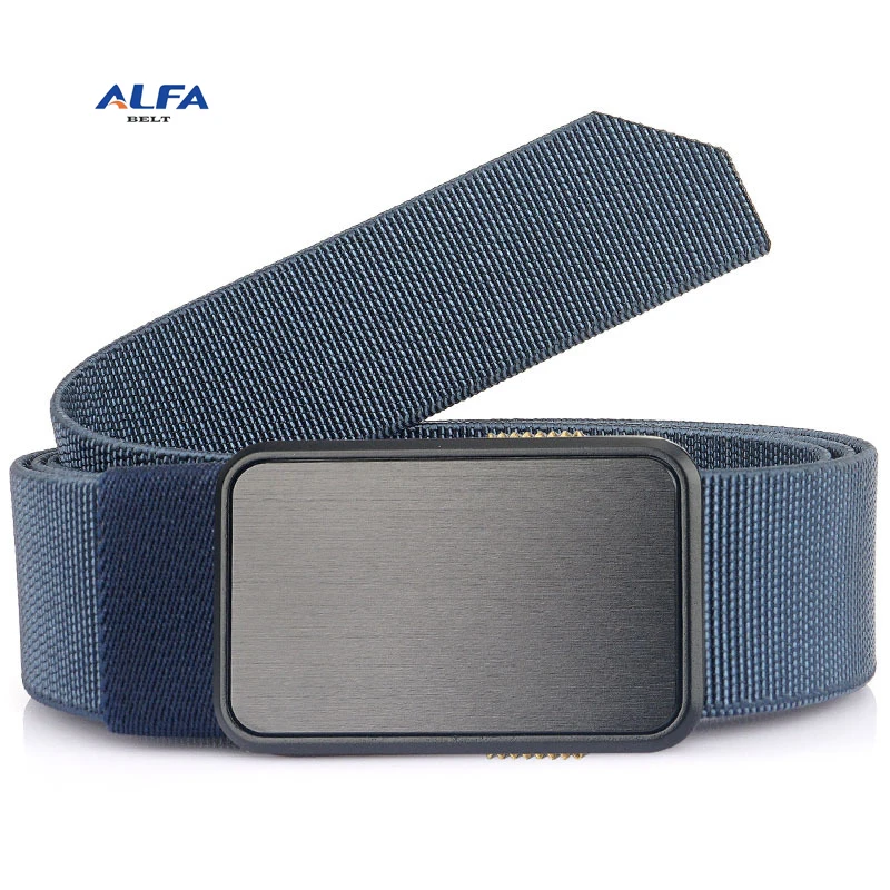 Alfa на открытом воздухе без отверстия мужской ремень из стрейчевого эластичного материала веб-нейлоновый ремень с магнитной алюминиевая пряжка срок службы покрытия
